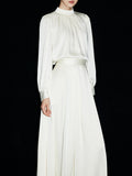 Autumn Gold White Moonlight French GAO Grade White Collar Silk Silk Silk Silk Silk Silk Silk Long-Sleeved Shirt Women's Suit Dress