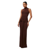 Women's Clothing Autumn 2025 New Fashion Solid Color Round Neckless Strapped To Body And Hip Dress Woman