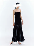 Summer New Long Dress Strong Thin Ribs Splicing Mesh Mesh High Quality Elastic Two-Wearing Sling Dress