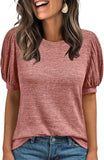 2025 New Summer Casual Pure Color Round Collar Loose Short-Sleeved Top Woman