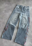 Heavy Industry Flower Embroidered Jeans Men And Women's Y2k High Street Fashion Street Straight Trousers 68HZ