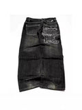 Printed Jeans Men's And Women's Fashion Street Retro Trend Loose Tugging Trousers 68HZ