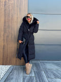 Women's Winter New Thick Warm Collar Tight Belt Hooded Long Cotton Coat Premium Sense