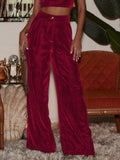 Exploding Women's Velvet Face High-End Loose Button Straight-Tight Broad-Legged Trousers Elegant Commute Leisure Trousers