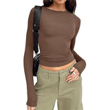 2025 Women's Long-Sleeved T-Shirt Spring And Autumn Solid-Colored T-Shirt T-Shirt Women's Street Dress Shirt Short