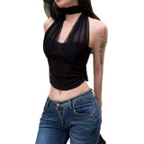 2025 Summer New Women's Solid Color Sexy Hanging Neck Imitation Fish Umbilled Vest Woman 68HZ