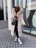 Women's Winter New Thick Warm Collar Tight Belt Hooded Long Cotton Coat Premium Sense
