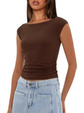 2025 Summer New Boat Collar Casual Fashion Folding Body Short Umbilical T-Shirt Girl