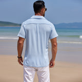 Summer Men's Shirt Short-Sleeved Knitted Waffle Collar Fashion Tops Men's Clothing