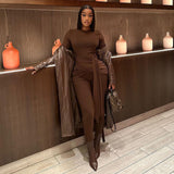 New Autumn Sexy Open-Fork Trousers Strapped With Hips Long Dress Tice High-Collared Collars Jumpsuit