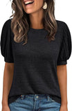 2025 New Summer Casual Pure Color Round Collar Loose Short-Sleeved Top Woman
