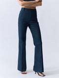 Multi-Season Wear With Fashionable Legs Elastic Imitation Denim Fabric Free Ironing Comfortable Retro Horn Trousers