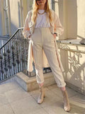 New Slim Slim Solid-Colored Folding Micro-Ply Straight Trousers Trousers Trousers Trousers