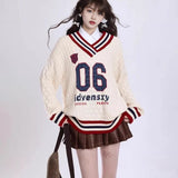 Vintage V-Neck Hooded Sweater Women's Autumn And Winter Languid Style Design Loose Thin Bump Knitted Shirt Top 68HZ