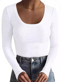 2025 New Women's T-Shirt Basic Thread Round Neck Long Sleeve Sexy Bodyd Woman Top T