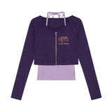 Striped Sling Belt Short Zipper Top Two Sets Of Women's Y2k High Street Repair T-Shirt Outside The Tide 68HZ