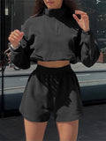 Spring And Autumn Women's Long-Sleeved Half-Necked Zippered Zip-And-Wear Shorts Two-Set Casual Ladies Suit 68HZ