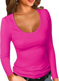 2025 Lady Collar Collar T-Shirt Basic Solid Long-Sleeved Bottom Shirt