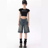 Vintage Denim Shorts Women Summer Vibe Design Water Wash Old Five-Point Trousers Loose Thin Trousers 68HZ