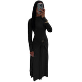 Autumn/Winter 2025 Solid-Colored Long-Sleeved Round-Neck Fashion Sexy Ribbon-Packed Hip Dress