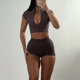 Dili Sports Yoga Style Short-Sleeved Women's Summer Shorts Two-Piece Set Women's Clothing 2025 Summer