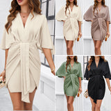 Dili Women's Clothing 2025 Spring And Summer Temperament Elegant Solid Color Pocketed Hip Dress