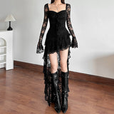 New Women's Clothing In The Autumn Of 2025 Pure Color High-Waist Fashion Collar Long-Sleeved Lace Splicing Dress 68HZ