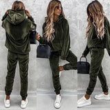 New Casual Ladies Set Solid Color Hooded Hoodie Sweat Trousers Autumn Two-Piece 68HZ