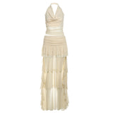 Spring 2025 New Women's Solid Color Body Hanging Neck Vest Fashion Low-Rise Half-Body Skirt Set 68HZ