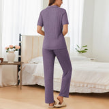 Autumn And Winter Ladies Homewear Suit Short Sleeve Trousers Jersey Flipping Pajamas Set