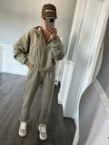 Casual Ladies Set Solid Long Sleeve Zipper Hoodie Tight Trousers Two-Piece Set 68HZ