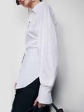 Cute Handsome And Retro Losing Female Boss Shirts Are Thin And High Waist Big Sharp Collar Shirt