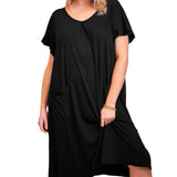 Summer Plus Yard Lady Pyjamas Cotton Short Sleeves Loose Round-Neck Pocket Home Dress Long Dress Pyjamas Woman
