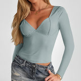 Dili 2025 Autumn And Winter Y2K Women's Vcollar Fit Bottom Long-Sleeved Top