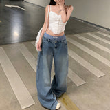 High Street Vibe Vintage Double-Waisted Jeans Women's New Relaxed Design Design Dragsuits For Autumn And Winter 68HZ