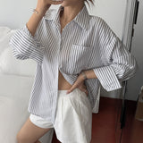 Dili Leisure Vacation Summer Striped Long Sleeves Arma Shirt Women's Winter 2025