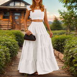 2025 Summer New Temperament Sexy Solid Color Sling Belt Large Two Sets Of Suit Dress