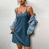 Spring And Summer Lady Home Clothes Slings Aja Monss Double Grind Milk Silk Pocket Home Sling Pyjamas Woman