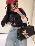 Vintage Hot Diamond Full Of Star-Scrying Denim Five-Point Trousers Women's Summer Niche Design Wide-Legged Trousers 68HZ