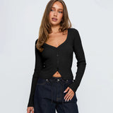 Women's Clothing 2025 Autumn And Winter Explosion V-Neck Long-Sleeved Ribnecked Cardigan Commuting Exquisite Women's Clothing Top