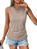 2025 Summer New Casual Solid Color Jacket Sleeveless Wrinkle Round Collar Vest Women's T-Shirt