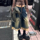 Vintage Large-Size Water Wash To Make Old Lace Splicing Denim Seven-Point Trousers Female Street Hottie Loose Legs Pants Tide 68HZ