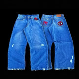 Hot Selling Spider Embroidery Ripped Jeans Men And Women Design Sense Harajian Hip Hops Straight Trousers 68HZ