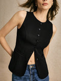 Summer Women's New Commute Simple Fashion Buttons Pure Color Vest Casual Collar Vest