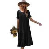 Solid-Color Leisure Holiday Dress 2026 Spring And Summer Collar Big Swing Skirt Lotus Leaf Side