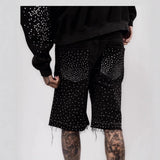 H-P Hop Cross Straight Drill Five-Point Denim Shorts Men's High Street Design Sense Loose Trousers Tide 68HZ