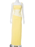 New Lace-Word Shoulder Slings Body Open Fork Dress Sexy Splicing Hollow Perspective Dress