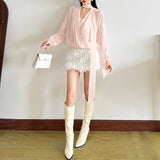 2025 Summer New Women's Pure Color Body Open Umbilical Fashion Fold Hanging Neck T-Shirt 68HZ