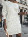 New Women's Fashion Slanted Shoulder Long Sleeve Skirt Dress Dress Dress Dress Dress Dress Dress