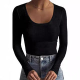 2025 New Women's T-Shirt Basic Thread Round Neck Long Sleeve Sexy Girl Top T Hot Girl